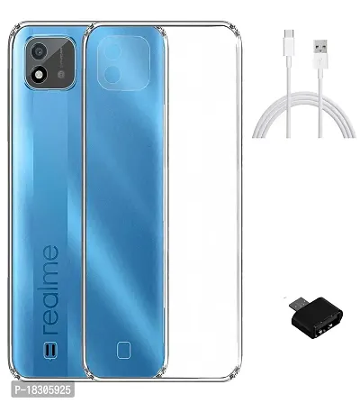 RRTBZ Transparent Soft Silicone TPU Flexible Back Cover Compatible for Realme C11 2021 with OTG Adapter and Data Cable