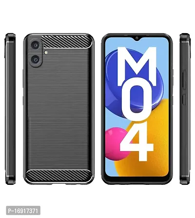 RRTBZ Carbon Fiber Hybrid Armor Shockproof TPU Back Case Cover Compatible for Samsung Galaxy M04/A04 -Black-thumb2