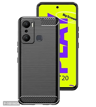 RRTBZ Carbon Fiber Shockproof TPU Back Case Cover Compatible for Infinix Hot 20 Play -Black