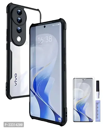 Vivo V40 V40 Pro T3 Ultra Camera Protection Shockproof Clear Back Eagle Back Case Cover PC TPU Compatible for Vivo V40 5G V40 Pro 5G T3 Ultra 5G with UV Tempered Screen Guard Black