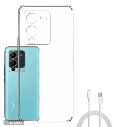 RRTBZ Soft Silicon Transparent TPU Case Cover Compatible for Vivo V25 Pro with Type-C Earphone