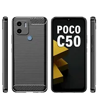 RRTBZ Carbon Fiber Hybrid Shockproof TPU Back Case Cover Compatible for Poco C50 -Black-thumb1