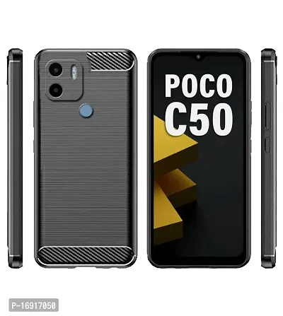 RRTBZ Carbon Fiber Hybrid Shockproof TPU Back Case Cover Compatible for Poco C50 -Black-thumb2