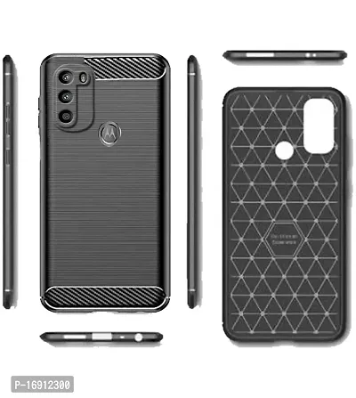 RRTBZ Carbon Fiber Hybrid Armor Shock Proof TPU Back Case Cover Compatible for Motorola Moto G71 5G -Black-thumb2