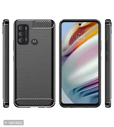 RRTBZ Carbon Fiber Armor Shock Proof TPU Back Case Cover Compatible for Motorola Moto G60 / Moto G40 Fusion with Screen Guard -Black-thumb2