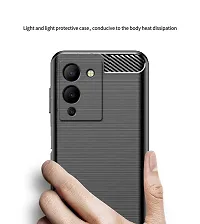 RRTBZ Carbon Fiber Hybrid Armor TPU Back Case Cover Compatible for Infinix Note 12 Turbo -Black-thumb3