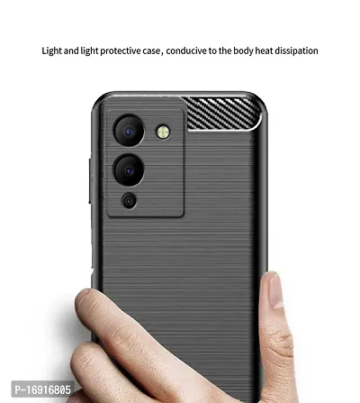 RRTBZ Carbon Fiber Hybrid Armor TPU Back Case Cover Compatible for Infinix Note 12 Turbo -Black-thumb4