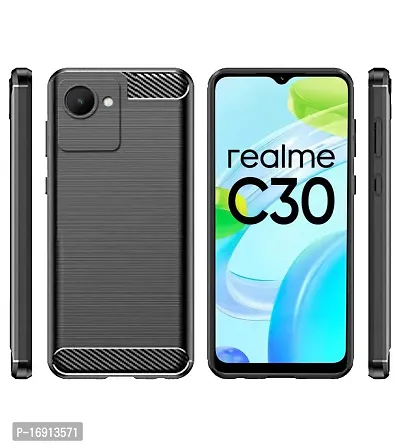 RRTBZ Carbon Fiber Hybrid Armor TPU Back Case Cover Compatible for Realme C30 -Black-thumb2