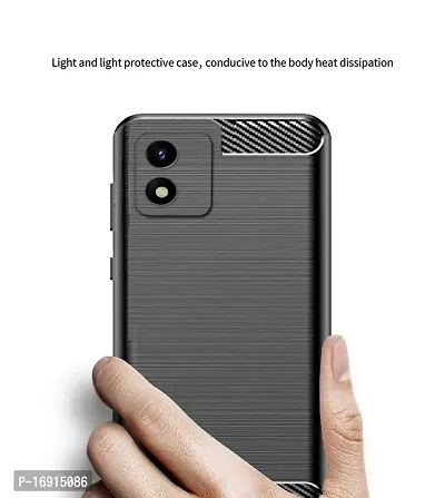 RRTBZ Carbon Fiber Shock Proof TPU Back Case Cover Compatible for Vivo Y01A /Vivo Y01 /Vivo Y15s with Screen Guard -Black-thumb4