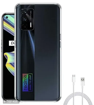 RRTBZ Transparent Soft Silicone TPU Flexible Back Cover Compatible for Realme X7 Max 5G with Data Cable