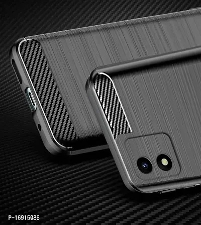 RRTBZ Carbon Fiber Shock Proof TPU Back Case Cover Compatible for Vivo Y01A /Vivo Y01 /Vivo Y15s with Screen Guard -Black-thumb5