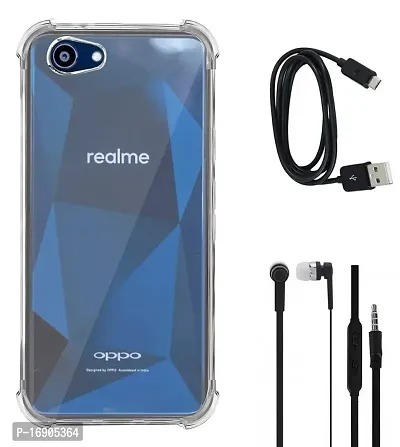 RRTBZ Transparent TPU Case Cover Compatible for RealMe 1 with Earphone and Data Cable