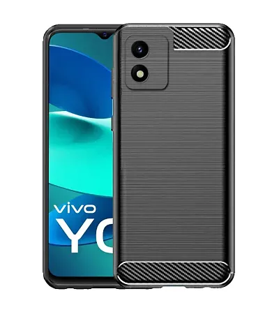 RRTBZ Carbon Fiber Hybrid Shockproof TPU Back Case Cover Compatible for Vivo Y01A /Vivo Y01 /Vivo Y15s -Black