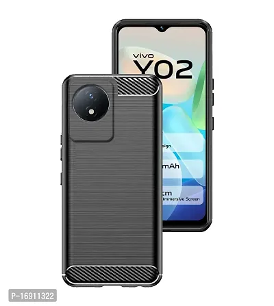 RRTBZ Carbon Fiber Armor Shock Proof TPU Back Case Cover Compatible for Vivo Y02 -Black-thumb0