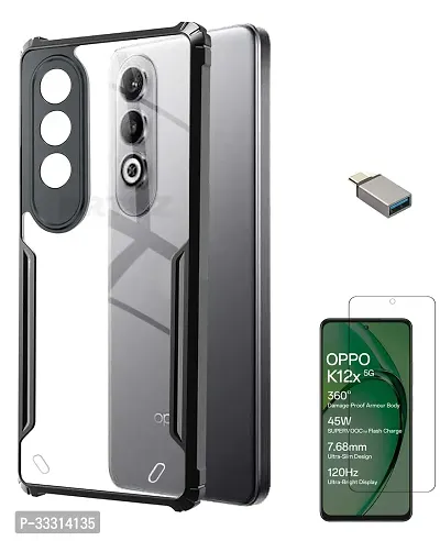 Oppo K12x 5G Camera Protection Shockproof Clear Back Bumper Eagle Back Case Cover PC TPU Compatible for Oppo K12x 5G with OTG Adapter and Screen Guard Black-thumb0