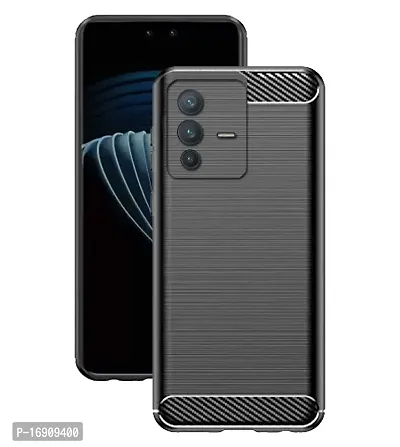 RRTBZ Carbon Fiber Armor Shock Proof TPU Back Case Cover for Vivo V23 5G -Black