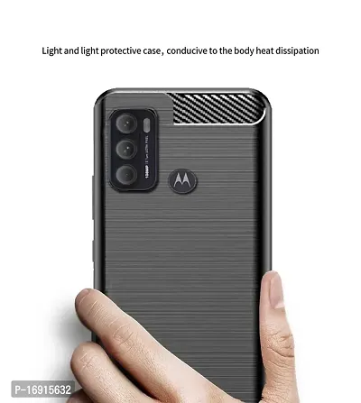 RRTBZ Carbon Fiber Armor Shock Proof TPU Back Case Cover Compatible for Motorola Moto G60 / Moto G40 Fusion with Screen Guard -Black-thumb4