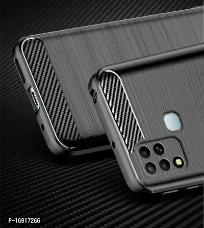 RRTBZ Carbon Fiber Armor Shock Proof TPU Back Case Cover Compatible for Infinix Hot 12 -Black-thumb4