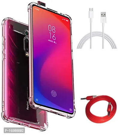 RRTBZ Transparent Soft Silicone TPU Flexible Back Cover Compatible for Xiaomi Redmi K20 Pro/Redmi K20 with Aux Cable and C-Type Data Cable-thumb0