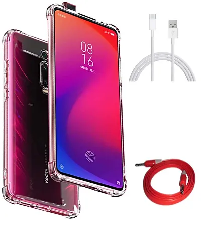 RRTBZ Transparent Soft Silicone TPU Flexible Back Cover Compatible for Xiaomi Redmi K20 Pro/Redmi K20 with Aux Cable and C-Type Data Cable