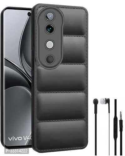 Vivo V40 V40 Pro T3 Ultra Matte Soft Case Liquid Silicon Puff Case with Camera Protection Compatible for Vivo V40 5G V40 Pro 5G T3 Ultra 5G with Earphone Black