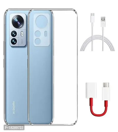 RRTBZ Transparent Soft Silicone TPU Flexible Back Cover Compatible for Xiaomi 12 Pro 5G with OTG Cable and Data Cable-thumb0