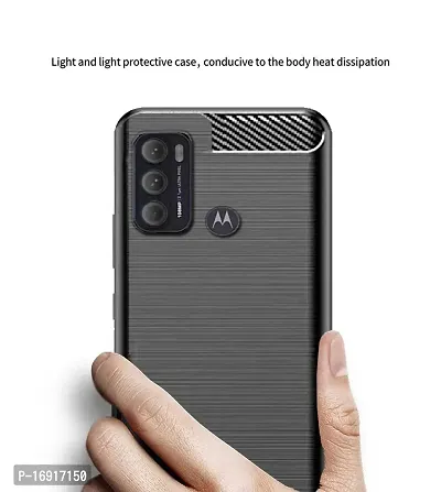 RRTBZ Carbon Fiber Hybrid Armor Shock Proof TPU Back Case Cover Compatible for Motorola Moto G60 / Moto G40 Fusion -Black-thumb4