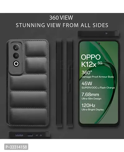 Oppo K12x Matte Soft Case Liquid Silicon Puff Case with Camera Protection Compatible for Oppo K12x 5G with Earphone and Screen Guard Black-thumb2