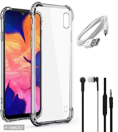 RRTBZ Transparent Soft Silicone TPU Flexible Back Cover Compatible for Samsung Galaxy A10 with Earphone and Data Cable-thumb0