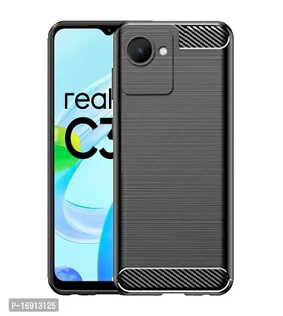 RRTBZ Carbon Fiber Hybrid Armor Shock Proof TPU Back Case Cover Compatible for Realme C30 -Black