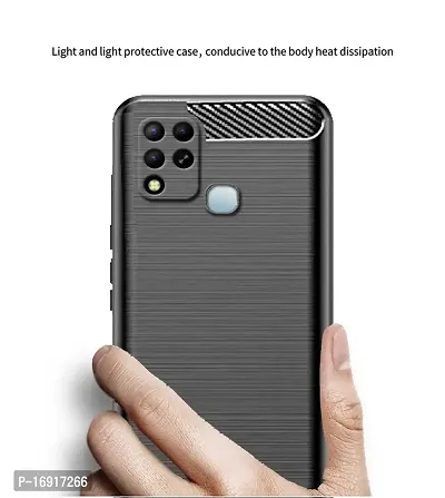 RRTBZ Carbon Fiber Armor Shock Proof TPU Back Case Cover Compatible for Infinix Hot 12 -Black-thumb5