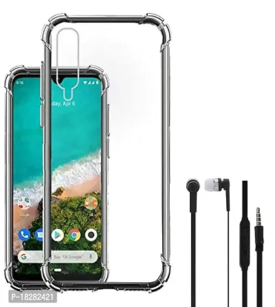 RRTBZ Transparent Soft Silicone TPU Flexible Back Cover Compatible for Xiaomi Mi A3 with Earphone-thumb0