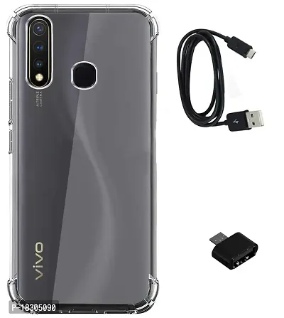 RRTBZ Soft Silicon Transparent TPU Case Cover Compatible for Vivo U20 / Vivo Y19 with USB OTG Adapter and Data Cable