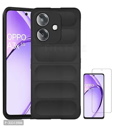 Oppo A3x Matte Soft Case Liquid Silicon Wave Case with Camera Protection Compatible for Oppo A3x 5G with Screen Guard Black