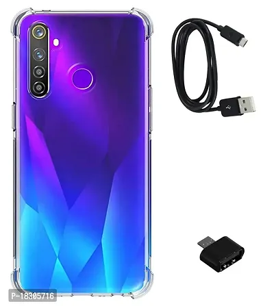 RRTBZ Soft Silicon Transparent TPU Case Cover Compatible for Realme 5 with USB OTG Adapter and Data Cable