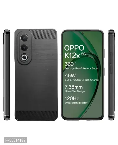 Oppo K12x Soft Flexible Hybrid Armor Back Case Compatible for Oppo K12x 5G with Earphone and Screen Guard Black-thumb2