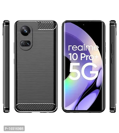 RRTBZ Carbon Fiber Armor Shock Proof TPU Back Case Cover for Realme 10 Pro+ 5G / Realme 10 Pro Plus -Black-thumb2