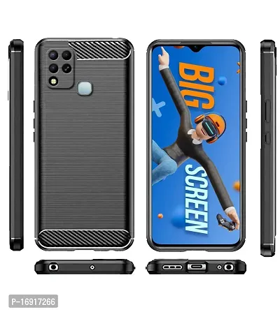 RRTBZ Carbon Fiber Armor Shock Proof TPU Back Case Cover Compatible for Infinix Hot 12 -Black-thumb2