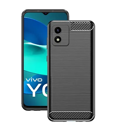 RRTBZ Carbon Fiber Hybrid Armor TPU Back Case Cover Compatible for Vivo Y01 / Vivo Y15s -Black