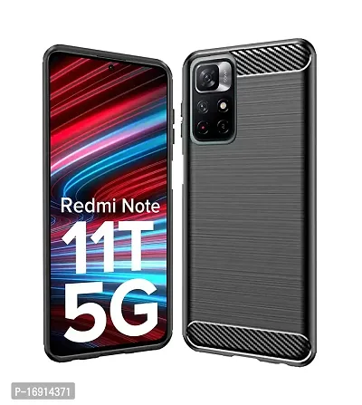 RRTBZ Carbon Fiber Hybrid Armor TPU Back Case Cover for Xiaomi Redmi Note 11T 5G -Black