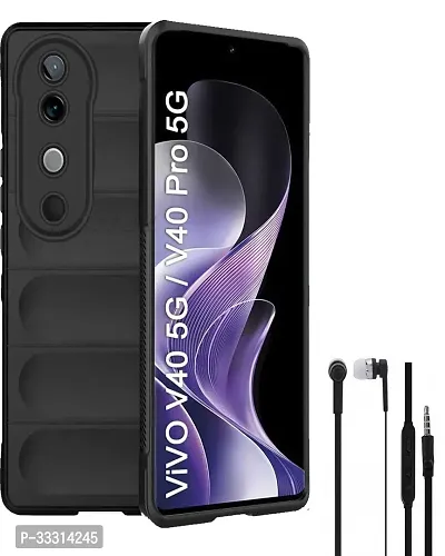 Vivo V40 V40 Pro T3 Ultra Matte Soft Case Liquid Silicon Wave Case with Camera Protection Compatible for Vivo V40 5G V40 Pro 5G T3 Ultra 5G with Earphone Black