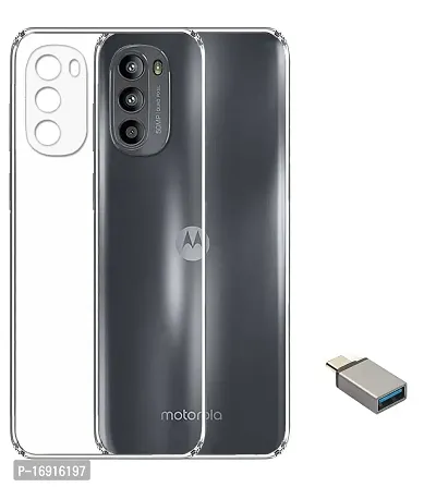 RRTBZ Transparent Soft Silicone TPU Flexible Back Cover Compatible for Motorola Moto G52 with OTG Adapter-thumb0