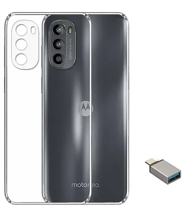 RRTBZ Transparent Soft Silicone TPU Flexible Back Cover Compatible for Motorola Moto G52 with OTG Adapter