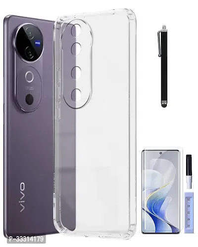 Vivo V40 V40 Pro T3 Ultra Soft Silicone TPU Flexible Back Cover Compatible for Vivo V40 5G V40 Pro 5G T3 Ultra 5G with Stylus Pen and UV Tempered Glass Screen Guard-thumb0