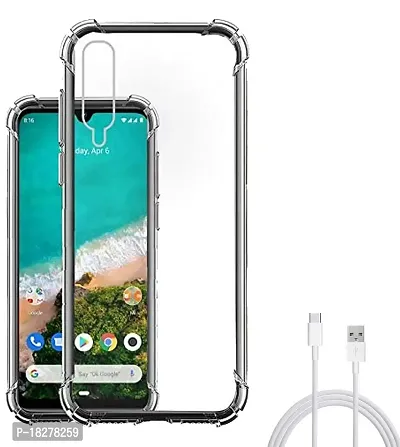 RRTBZ Transparent Soft Silicone TPU Flexible Back Cover Compatible for Xiaomi Mi A3 with C-Type Data Cable