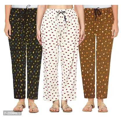 Stylish Cotton Multicoloured Printed Night Wear Pajama For Women- Pack Of 3