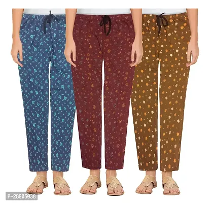 Stylish Cotton Multicoloured Printed Night Wear Pajama For Women- Pack Of 3