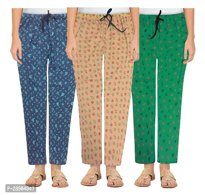 Stylish Cotton Multicoloured Printed Night Wear Pajama For Women- Pack Of 3