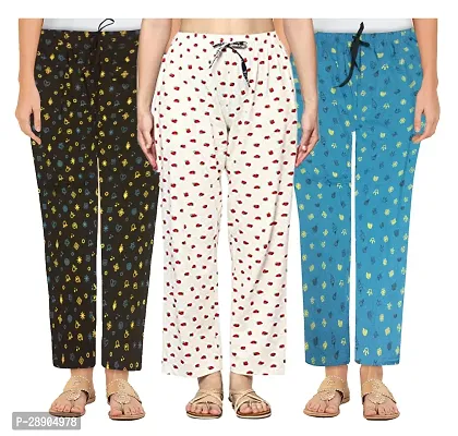 Stylish Cotton Multicoloured Printed Night Wear Pajama For Women- Pack Of 3-thumb0