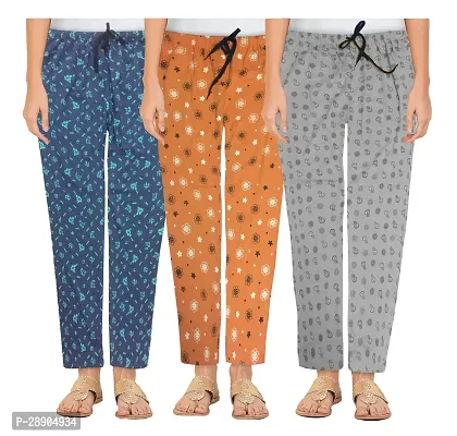 Stylish Cotton Multicoloured Printed Night Wear Pajama For Women- Pack Of 3-thumb0